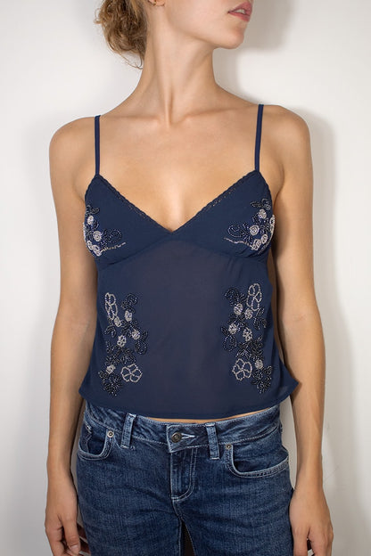 V-neck tank top with beads | Subdued Quality