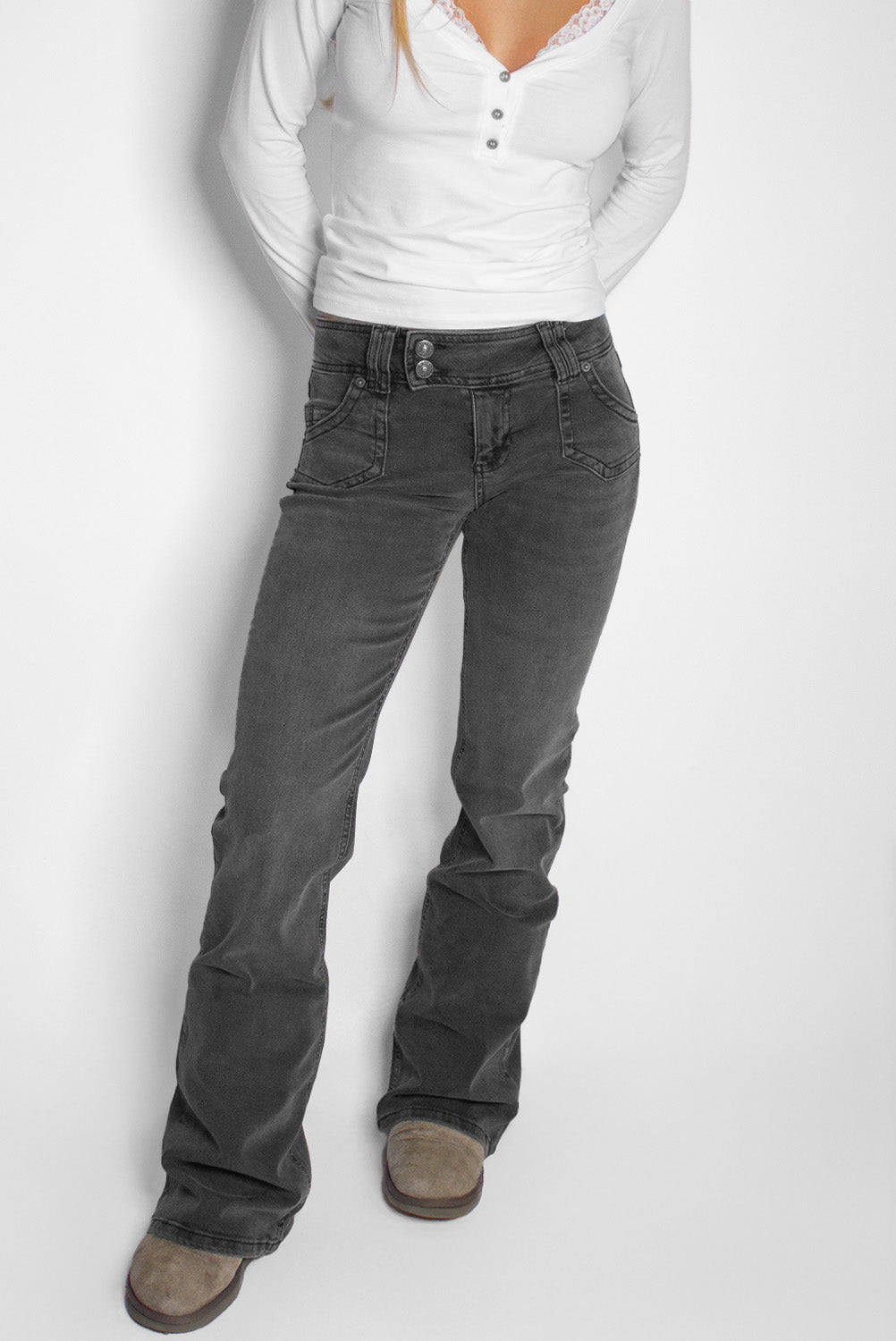 Double button flared jeans | Subdued Popular