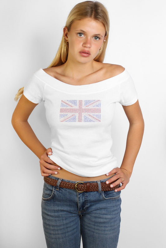 Rhinestone UK flag T-shirt | Subdued Signature