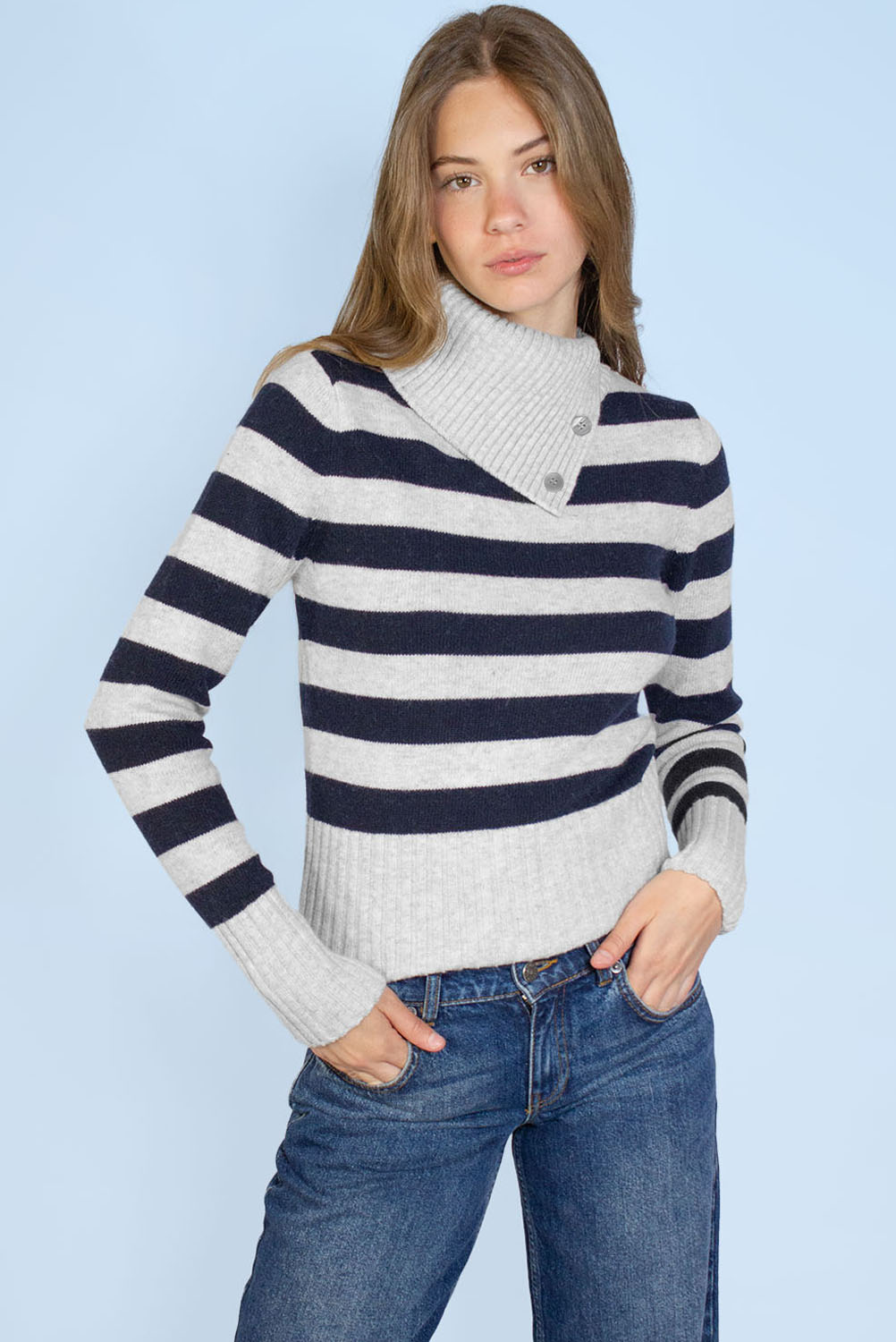 High neck sweater with buttons | Subdued Trending