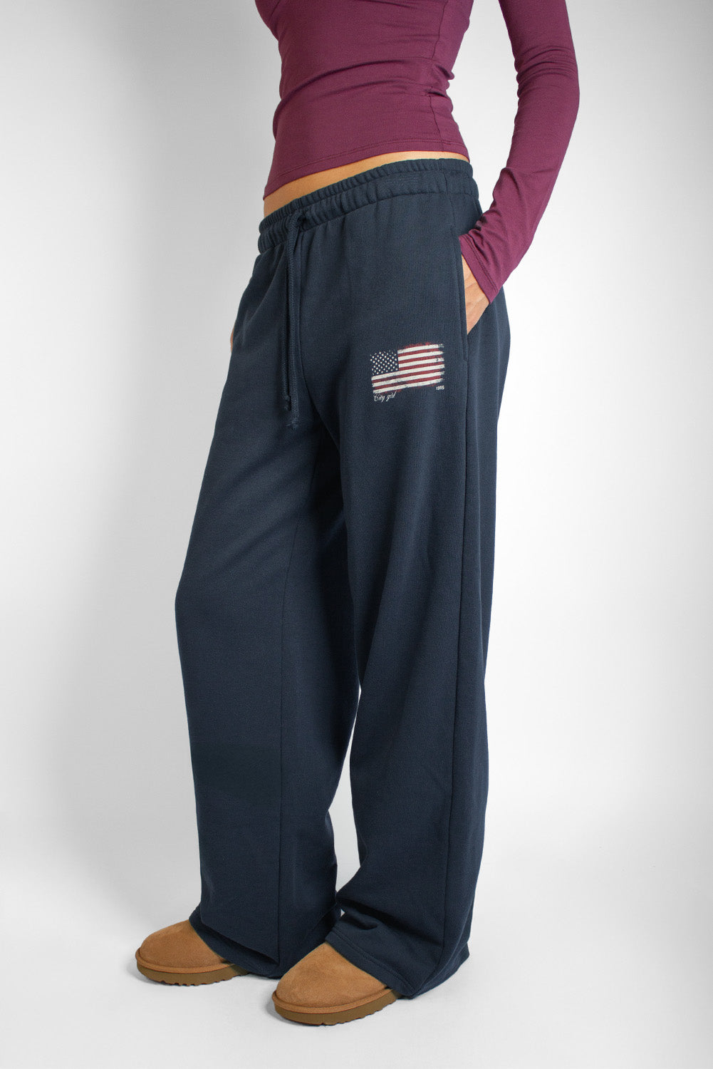 Wide-leg joggers with USA flag | Subdued Great Value