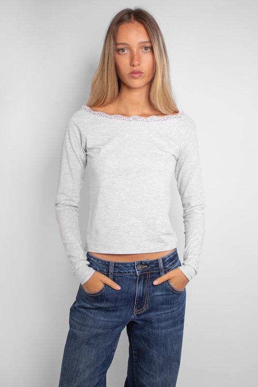 T-shirt with a boat neckline and lace | Subdued Sale