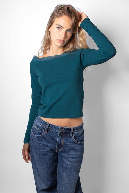 T-shirt with a boat neckline and lace | Subdued Deals
