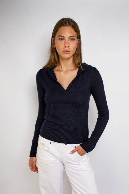 Hooded V-neck sweater | Subdued Trusted